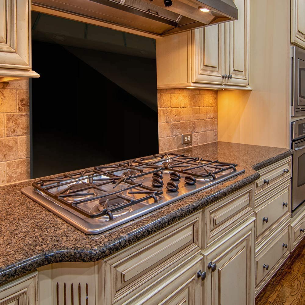 BELOFAY Black Tempered Glass Splashback for Kitchen with 6mm Toughened Glass (ADHESIVE INCLUDED)