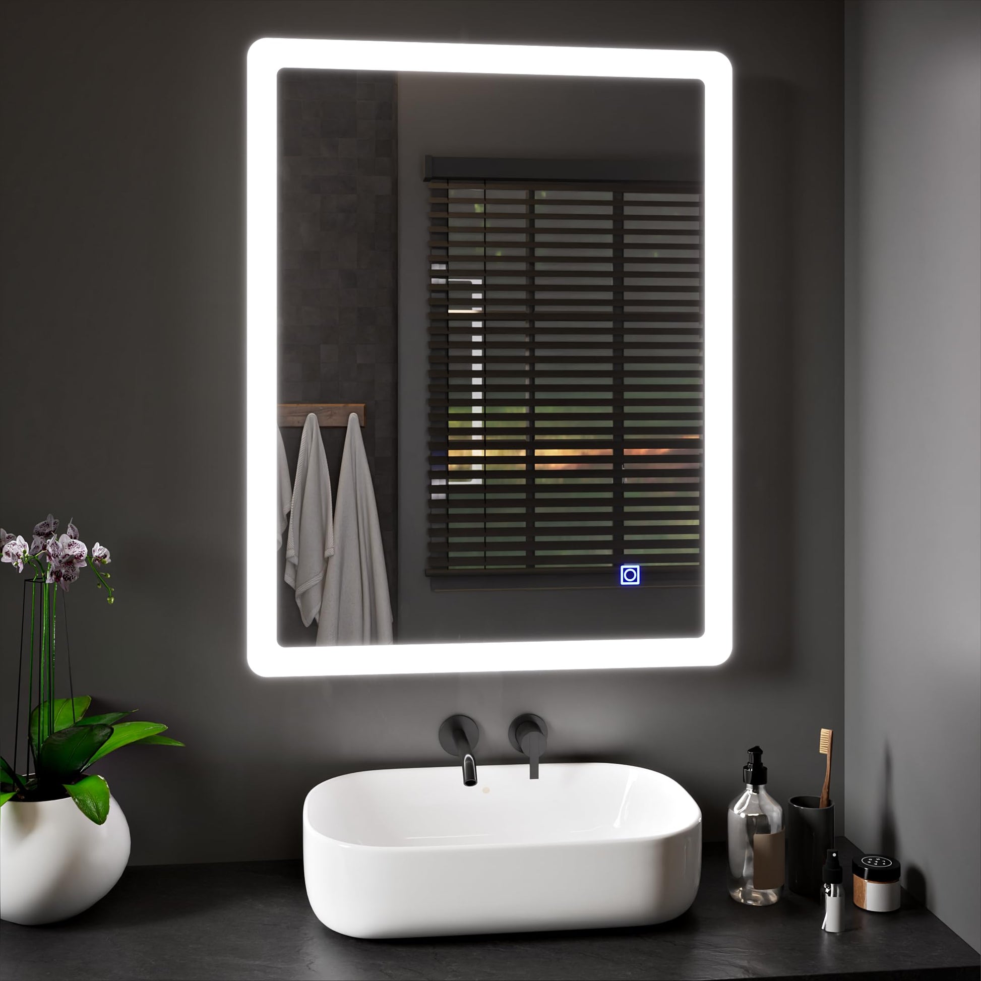 BELOFAY Bathroom LED Mirror, Illuminated Bathroom Toughened Unbreakable Glass Mirror with LED Lights Dimmable Anti-fog Shatter-Proof Tempered Wall Mirrors with Demister Pad