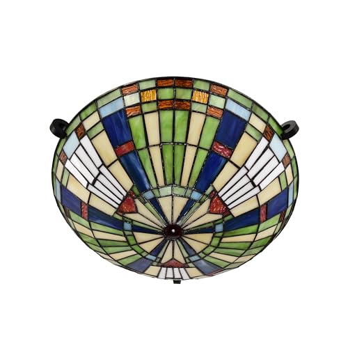 BELOFAY Semi Flush Tiffany Ceiling Light Stained Glass Art Deco Handmade Uplighter Shade Ceiling Lights for Living Room, Bedroom, Dining Room and Kitchen