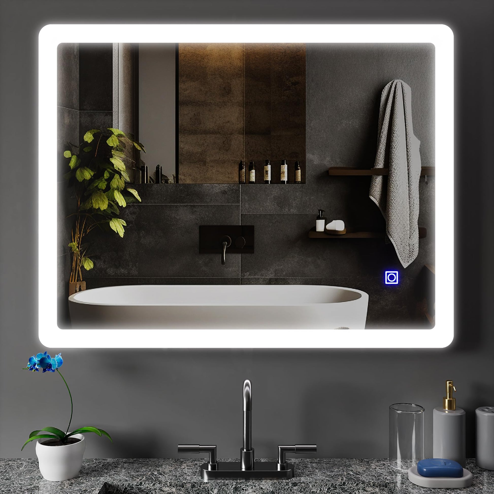 BELOFAY Atlanta Bathroom LED Mirror, Illuminated bathroom Mirror with LED Lights Dimmable Anti-fog Shatter-Proof Tempered Wall Mirrors with Demister Pad