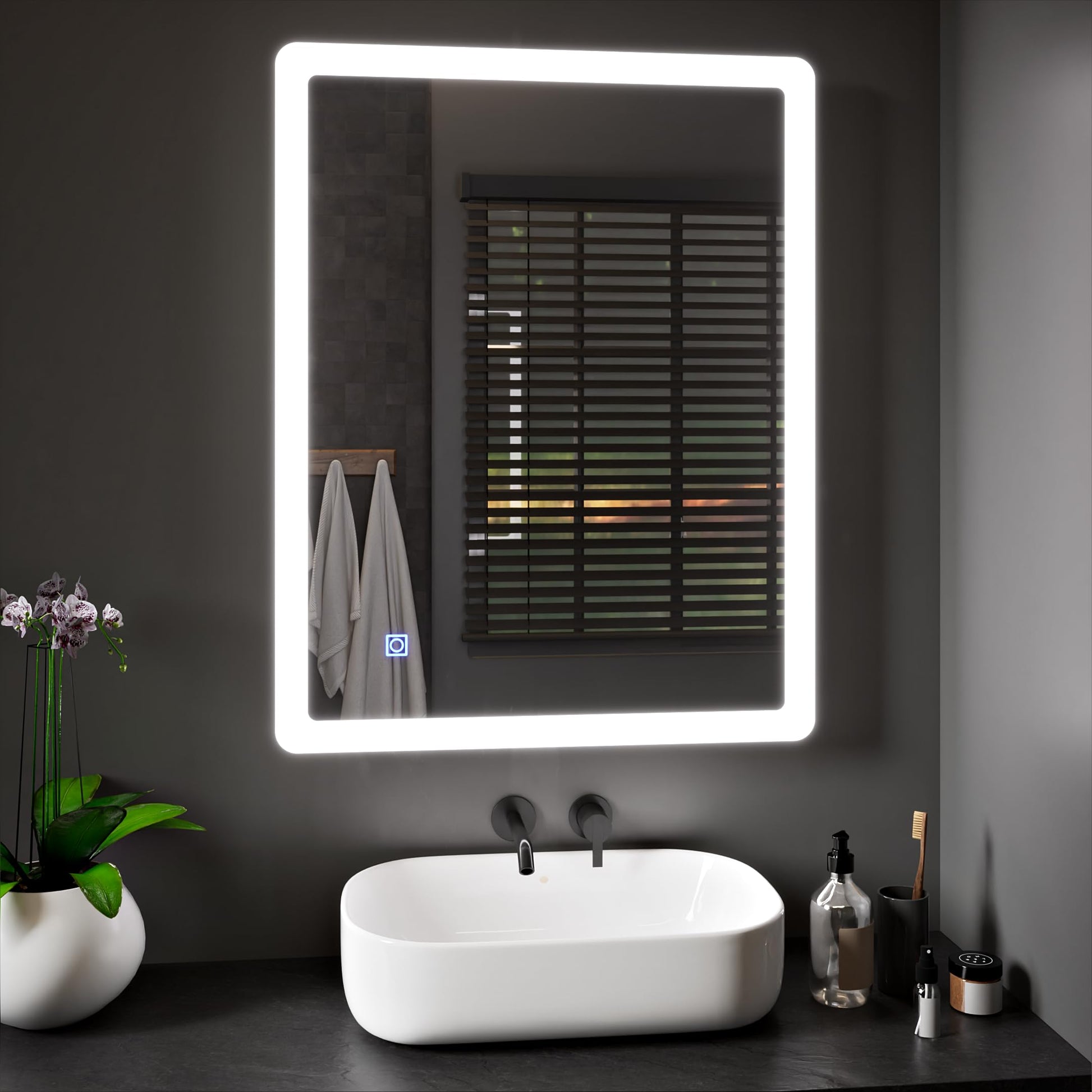 BELOFAY Bathroom LED Mirror, Illuminated bathroom Mirror with LED Lights Dimmable Anti-fog Shatter-Proof Tempered Wall Mirrors with Demister Pad