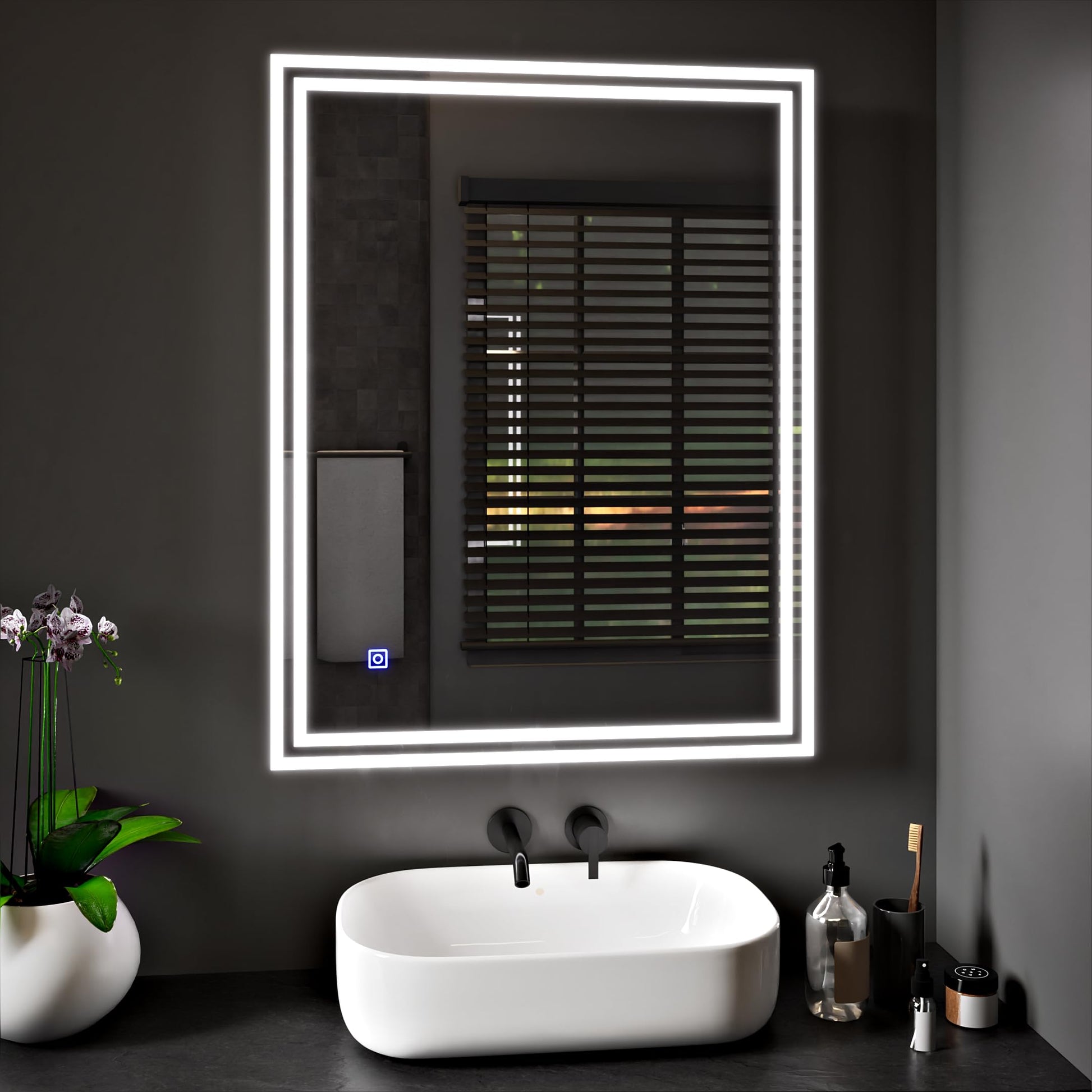 BELOFAY Bathroom LED Mirror, Illuminated bathroom Mirror with LED Lights Dimmable Anti-fog Shatter-Proof Tempered Wall Mirrors with Demister Pad (600x800mm, Delta)