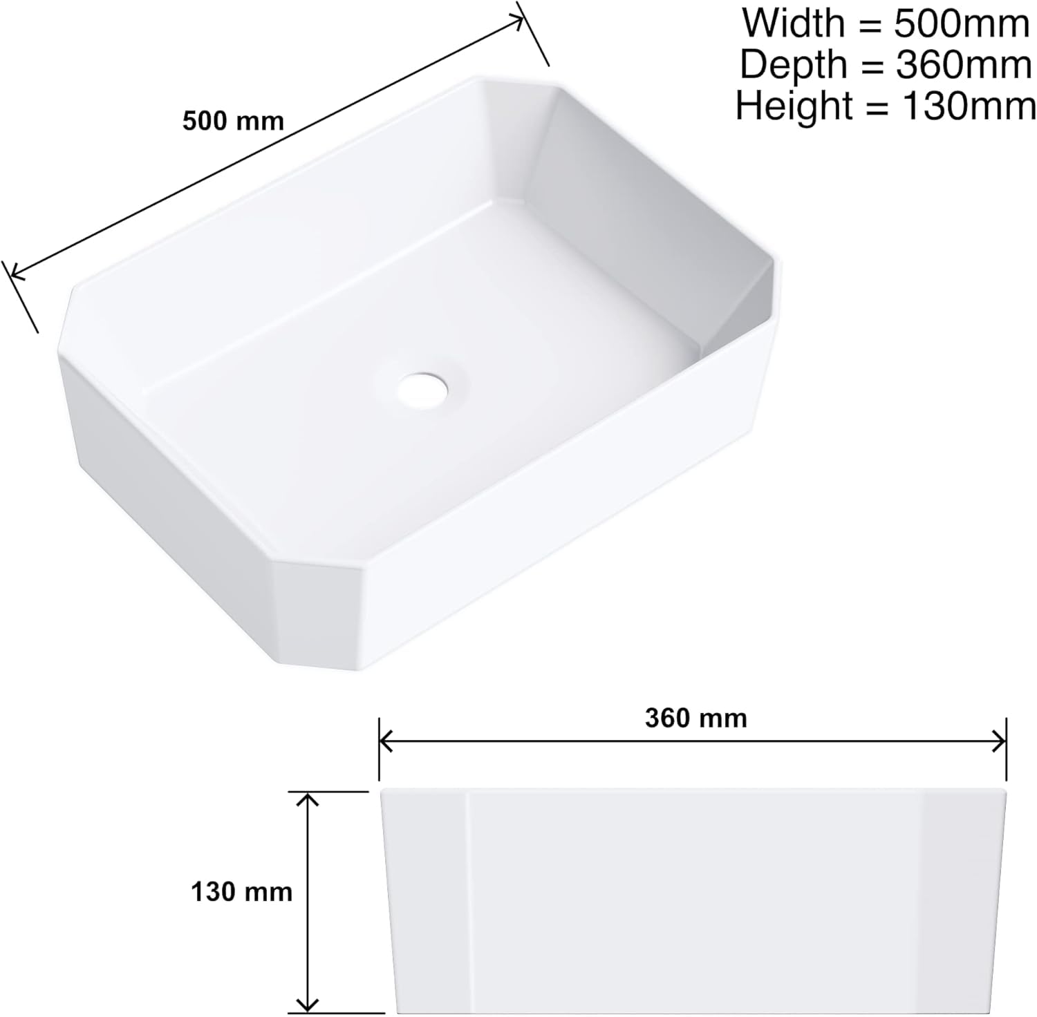 BATHROOM COUNTERTOP CERAMIC BASIN SINK WITH TAP, WASTE AND CHROME BOTTLE TRAP
