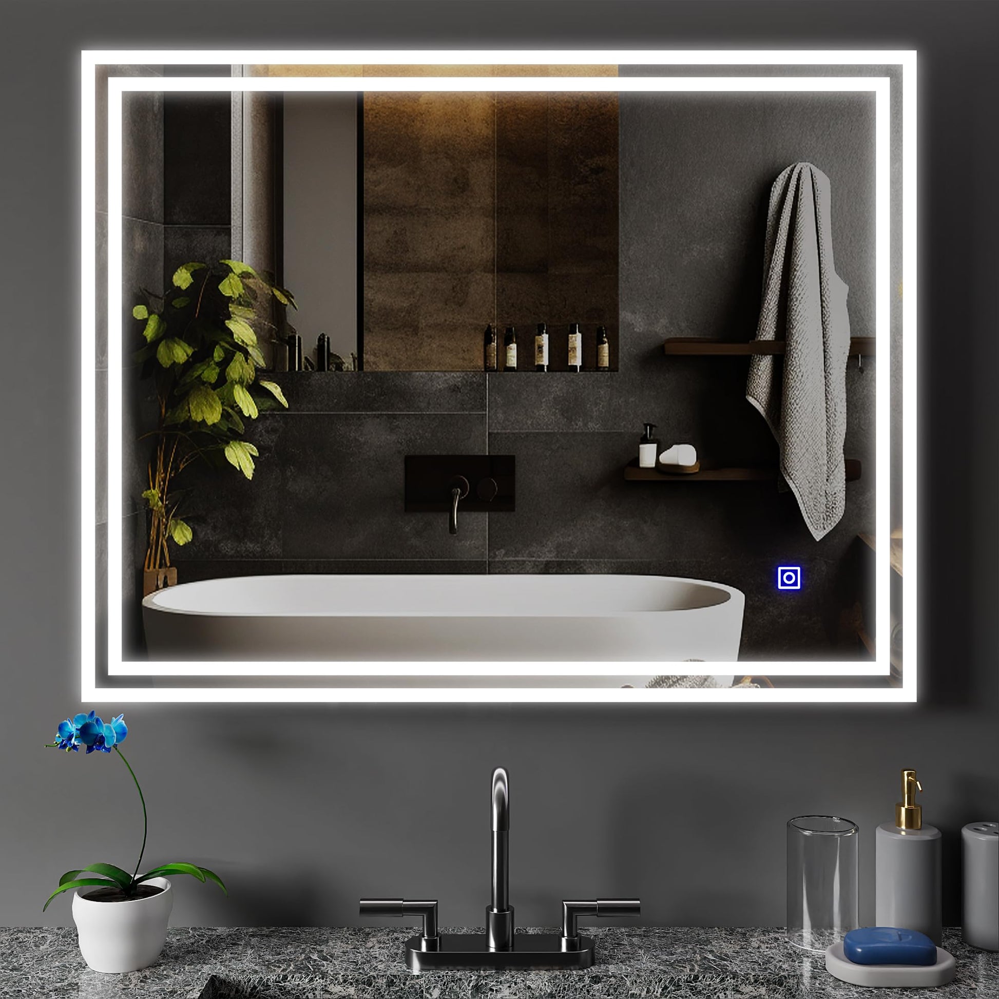 BELOFAY Bathroom LED Mirror, Illuminated bathroom Mirror with LED Lights Dimmable Anti-fog Shatter-Proof Tempered Wall Mirrors with Demister Pad (600x800mm, Delta)