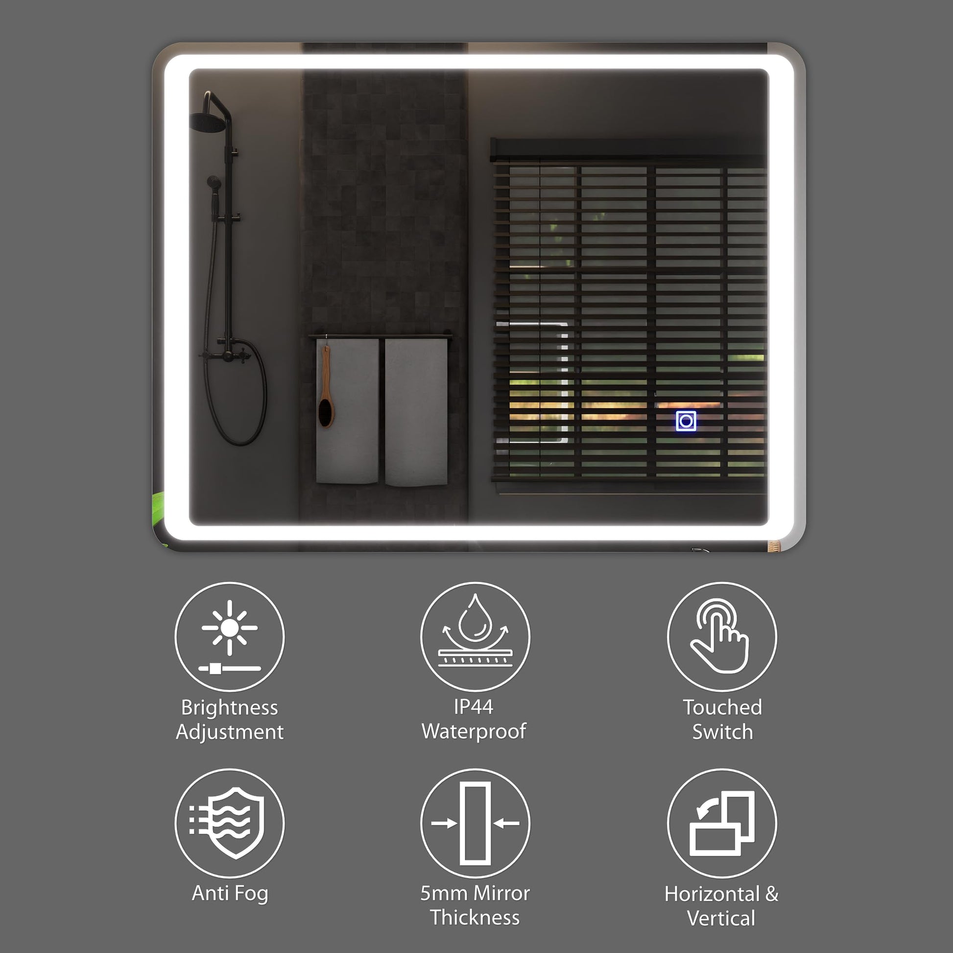 BELOFAY Bathroom LED Mirror, Illuminated Bathroom Toughened Unbreakable Glass Mirror with LED Lights Dimmable Anti-fog Shatter-Proof Tempered Wall Mirrors with Demister Pad