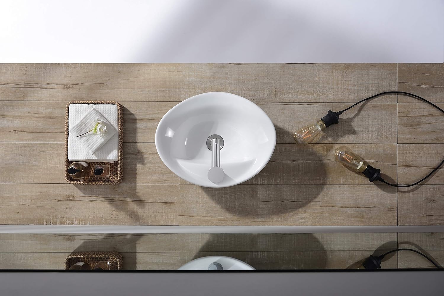 BELOFAY Kavari Oval Modern White Bathroom Counter Top Sink