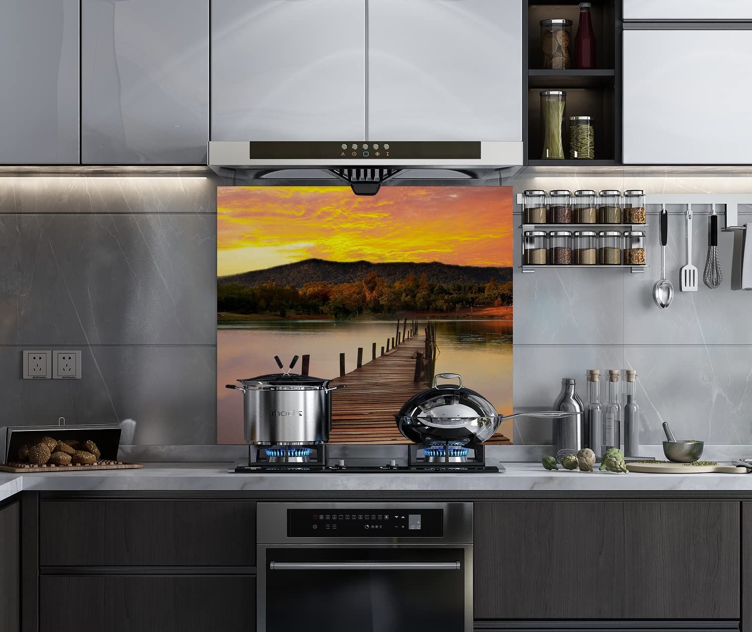 BELOFAY 6mm Tempered Glass Splashback for Kitchen, Toughened Glass Heat Resistant Splashbacks for Cookers