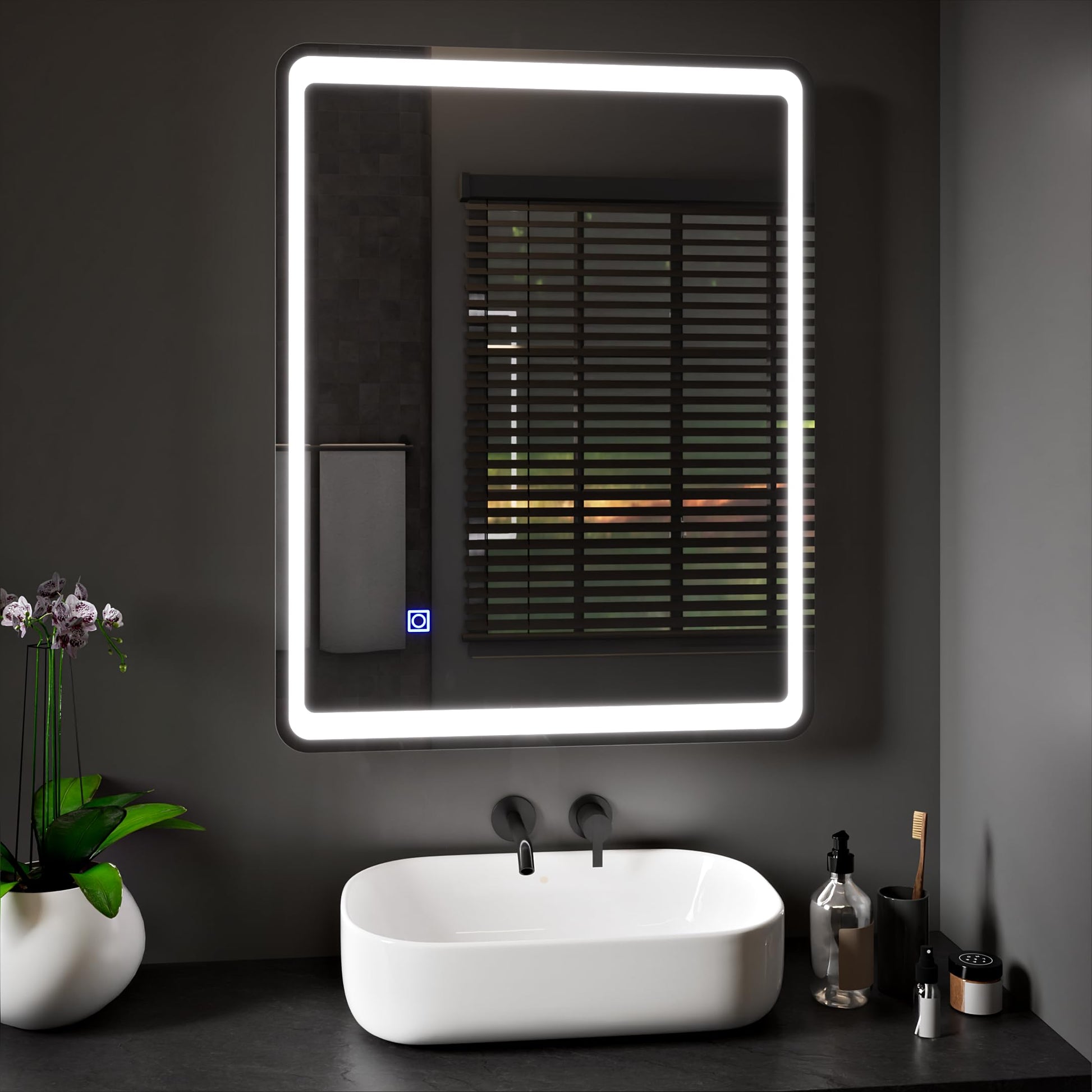 BELOFAY Bathroom LED Mirror, Illuminated Bathroom Toughened Unbreakable Glass Mirror with LED Lights Dimmable Anti-fog Shatter-Proof Tempered Wall Mirrors with Demister Pad