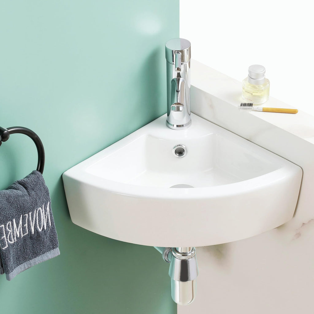 BELOFAY Corner Modern White Bathroom Wall-Mounted Sink