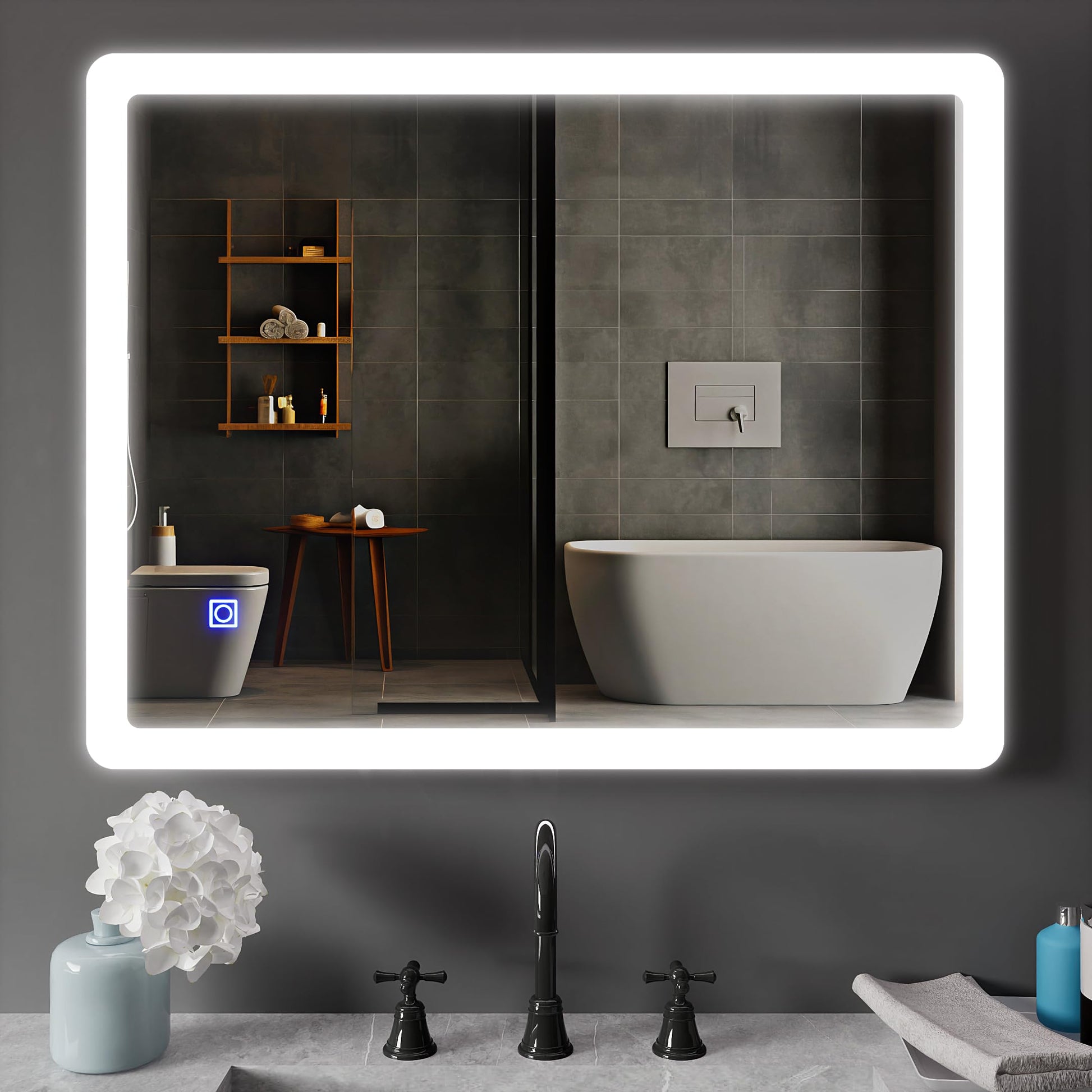 BELOFAY Bathroom LED Mirror, Illuminated Bathroom Toughened Unbreakable Glass Mirror with LED Lights Dimmable Anti-fog Shatter-Proof Tempered Wall Mirrors with Demister Pad