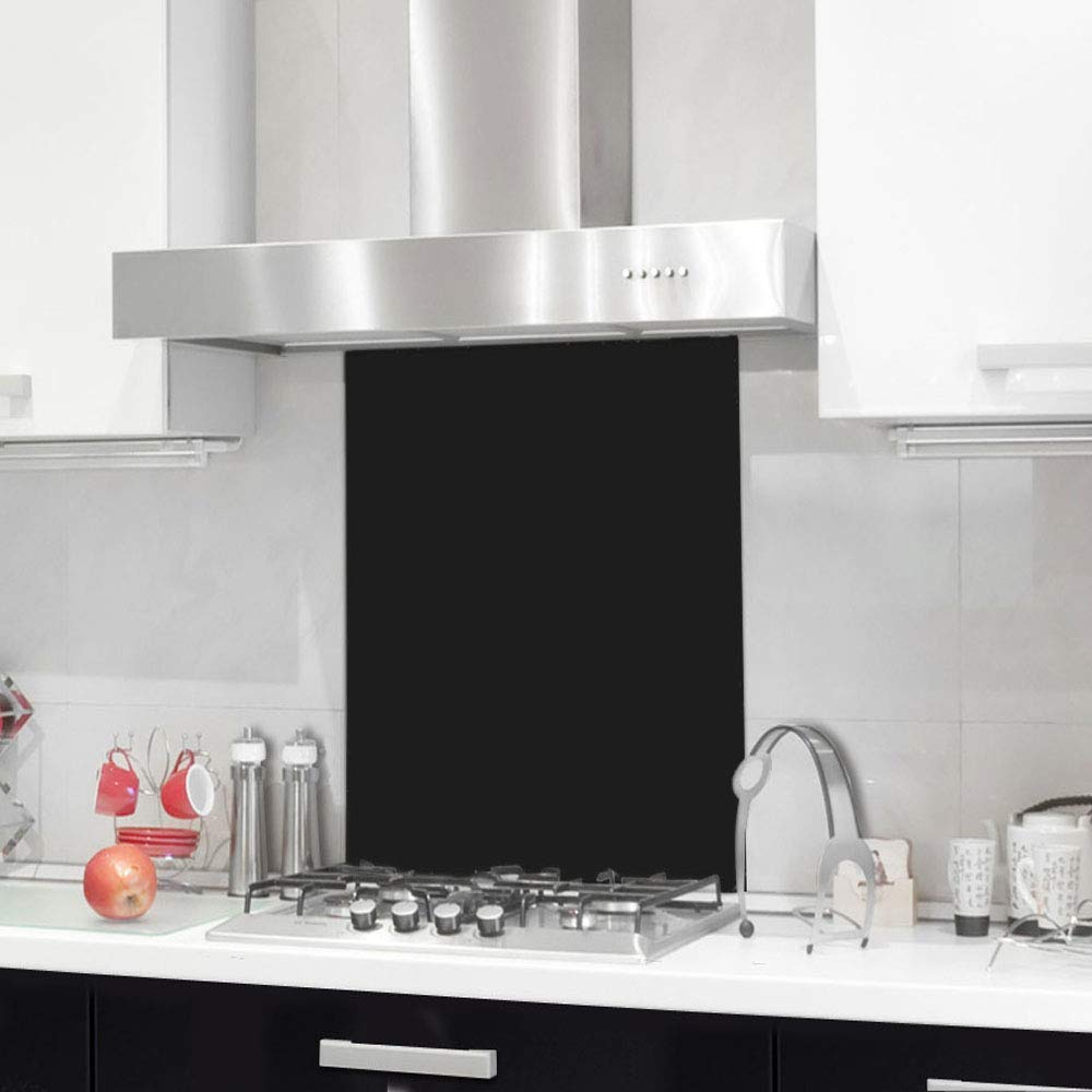 BELOFAY Black Tempered Glass Splashback for Kitchen with 6mm Toughened Glass (ADHESIVE INCLUDED)