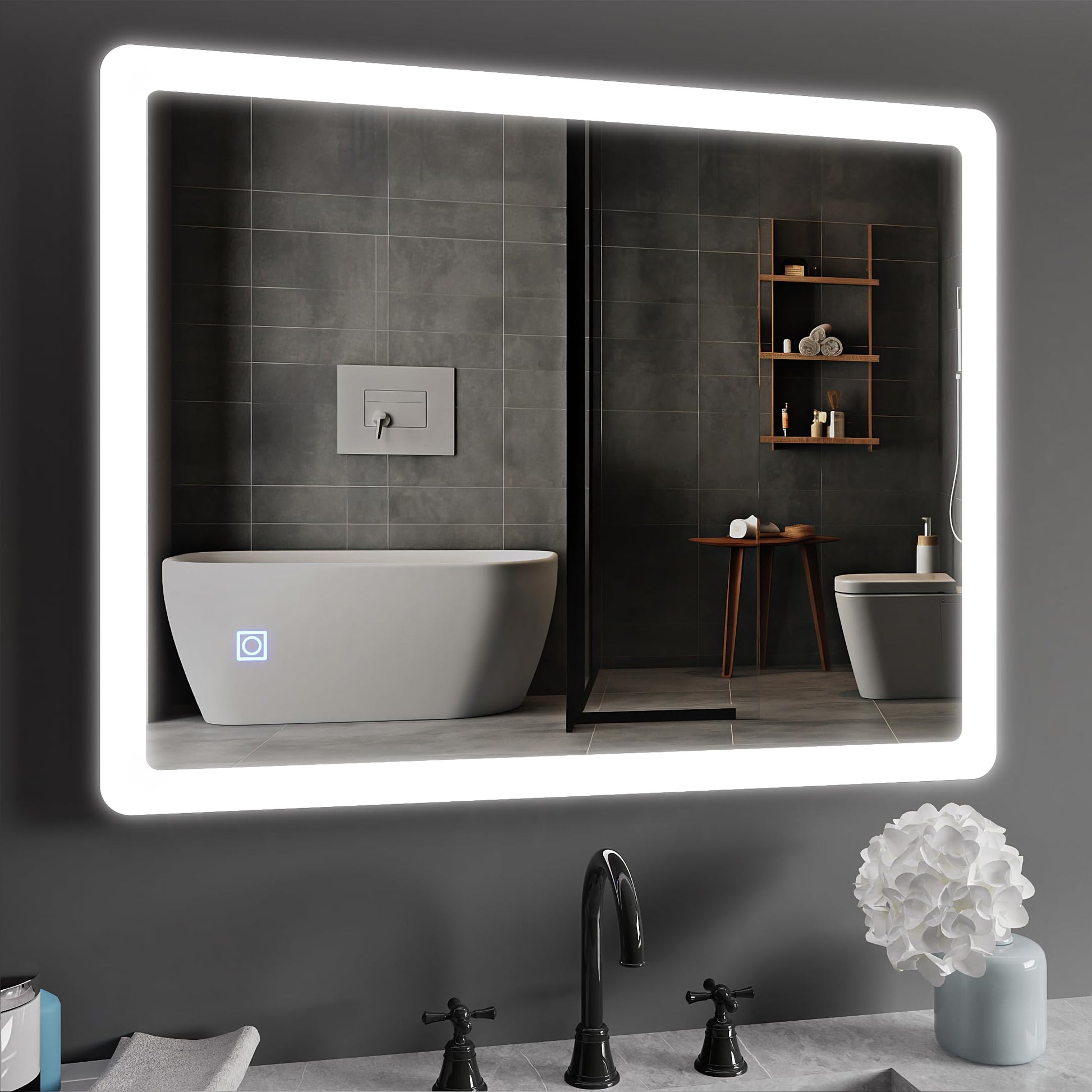 BELOFAY Bathroom LED Mirror, Illuminated Bathroom Toughened Unbreakable Glass Mirror with LED Lights Dimmable Anti-fog Shatter-Proof Tempered Wall Mirrors with Demister Pad