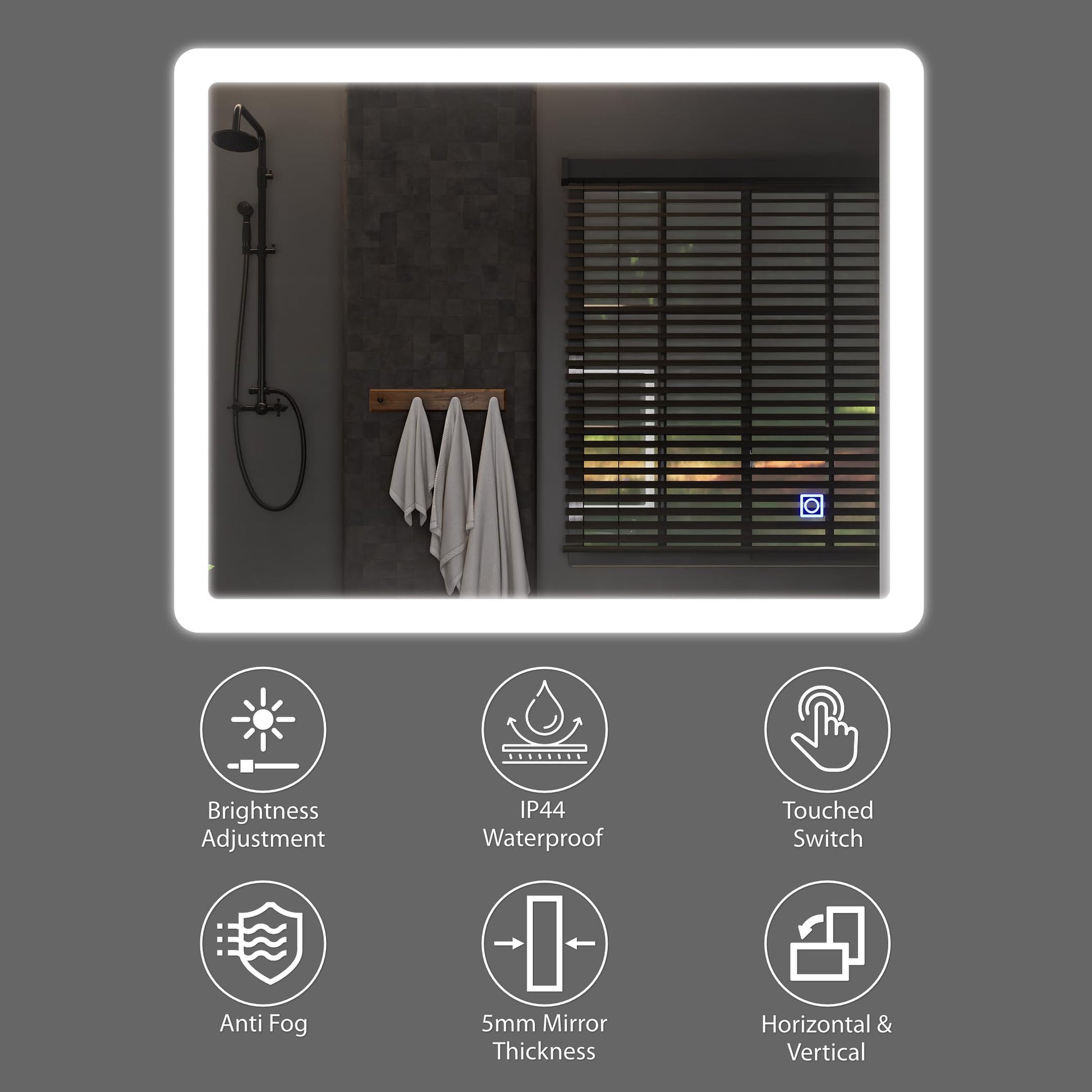 BELOFAY Atlanta Bathroom LED Mirror, Illuminated bathroom Mirror with LED Lights Dimmable Anti-fog Shatter-Proof Tempered Wall Mirrors with Demister Pad