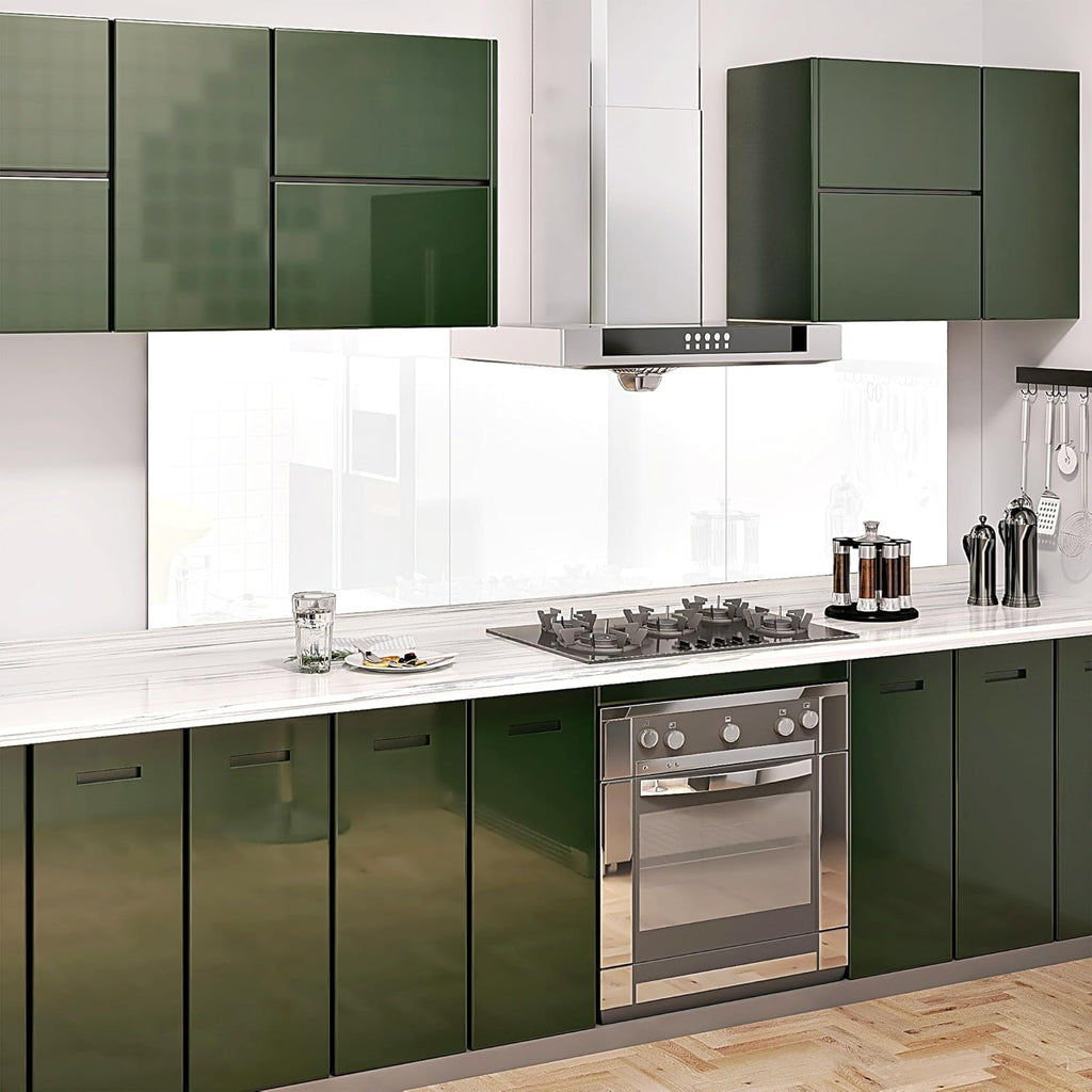 BELOFAY White Tempered Glass Splashback for Kitchen with 6mm Toughened Glass (ADHESIVE INCLUDED)