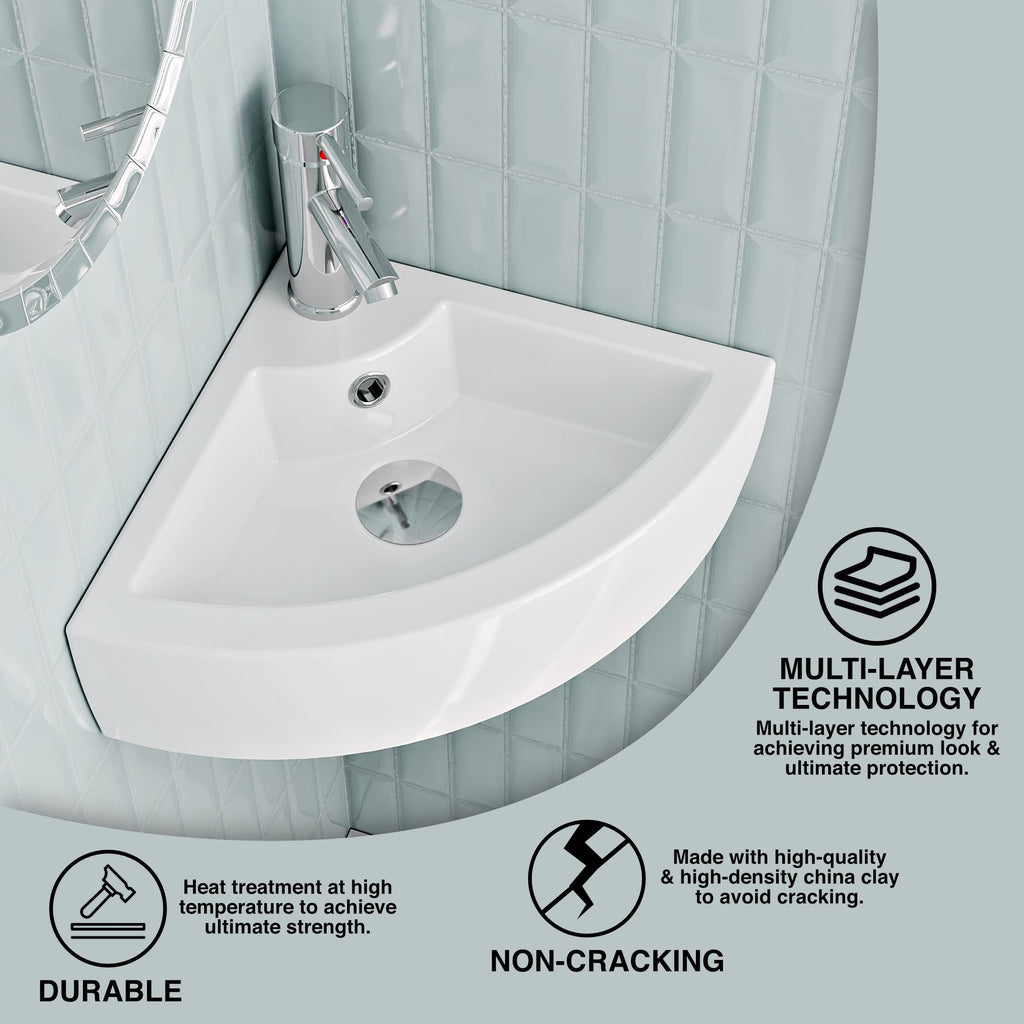 BELOFAY Corner Modern White Bathroom Wall-Mounted Sink