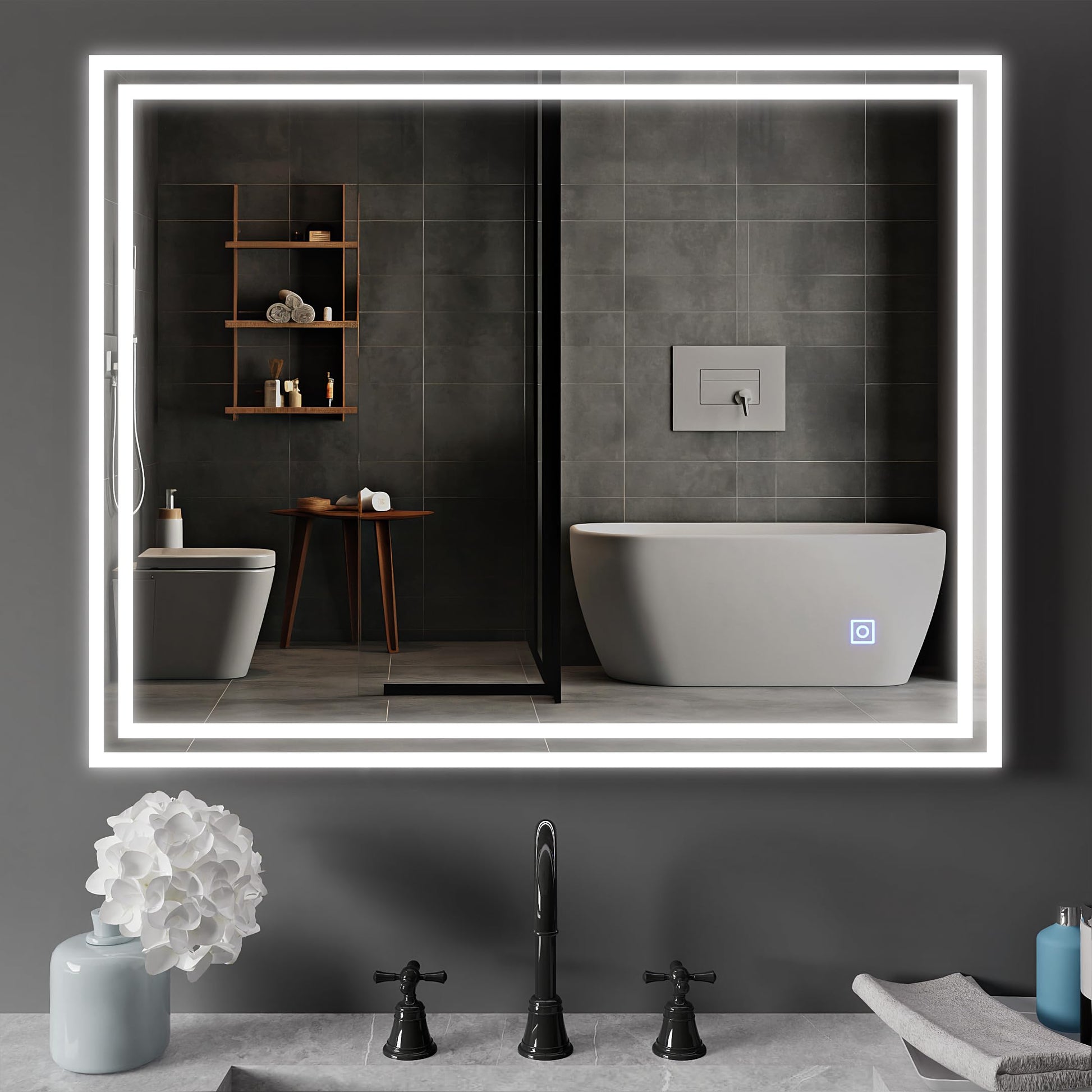 BELOFAY Bathroom LED Mirror, Illuminated Bathroom Toughened Unbreakable Glass Mirror with LED Lights Dimmable Anti-fog Shatter-Proof Tempered Wall Mirrors with Demister Pad