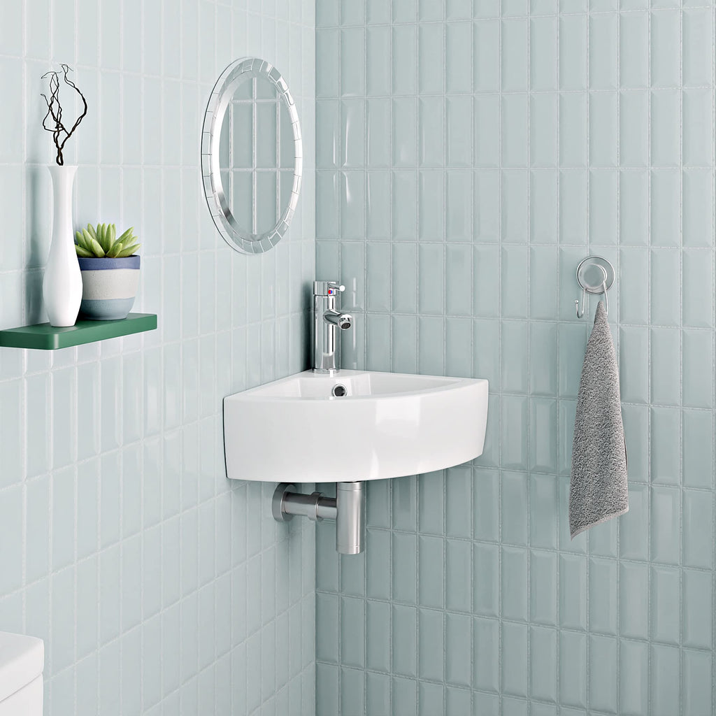 BELOFAY Corner Modern White Bathroom Wall-Mounted Sink