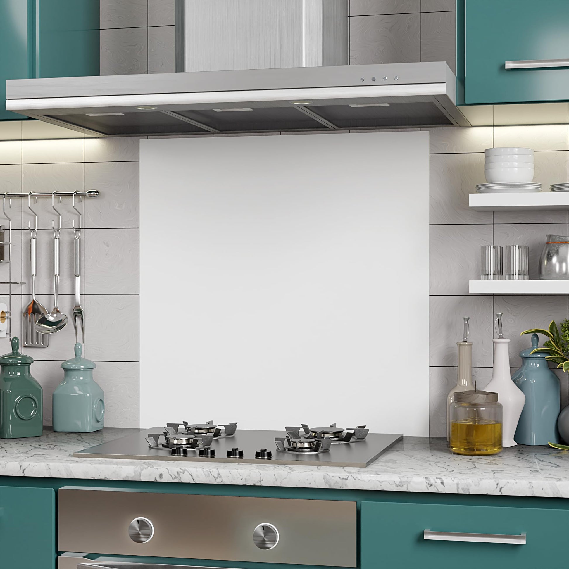 BELOFAY 6mm Tempered Glass Splashbacks for Cookers, Toughened Glass Heat Resistant Splashback for Kitchen Oven (White Glass, 70x90cm)
