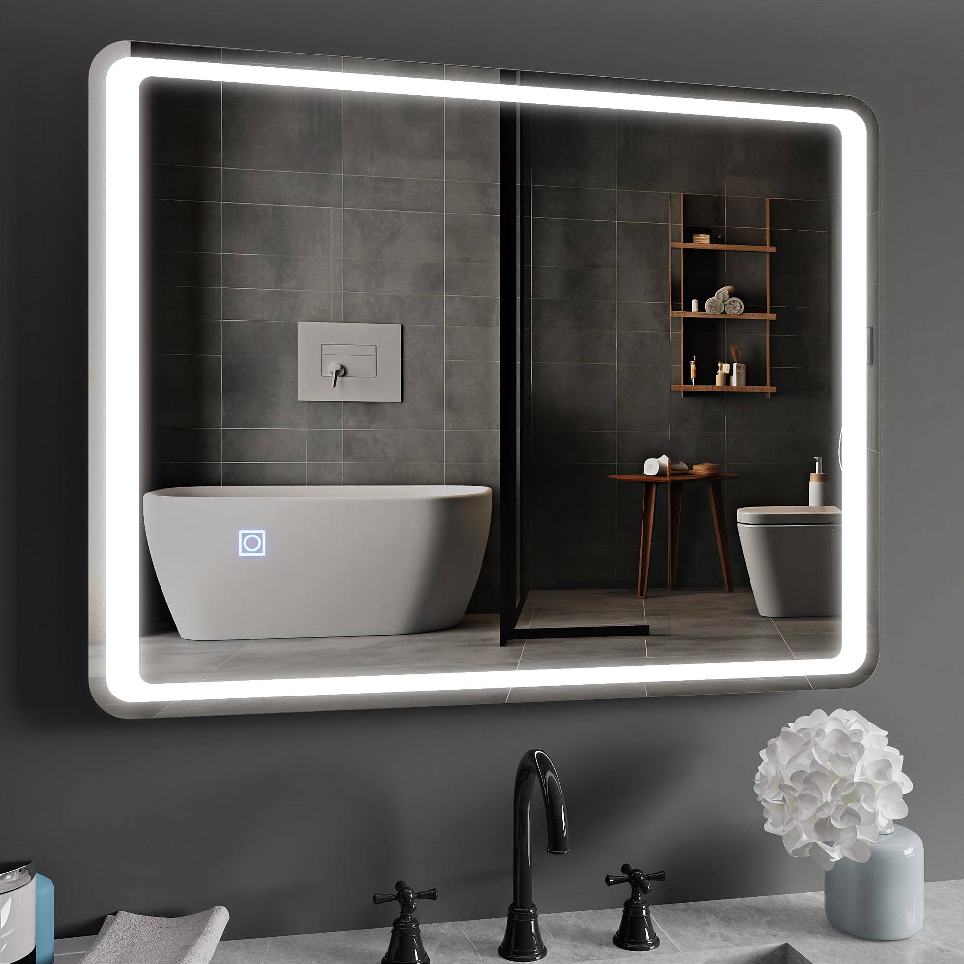 BELOFAY Bathroom LED Mirror, Illuminated Bathroom Toughened Unbreakable Glass Mirror with LED Lights Dimmable Anti-fog Shatter-Proof Tempered Wall Mirrors with Demister Pad