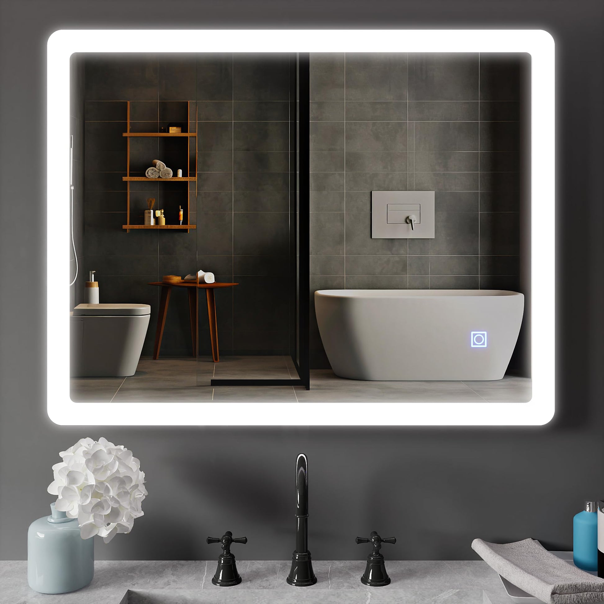 BELOFAY Bathroom LED Mirror, Illuminated Bathroom Toughened Unbreakable Glass Mirror with LED Lights Dimmable Anti-fog Shatter-Proof Tempered Wall Mirrors with Demister Pad