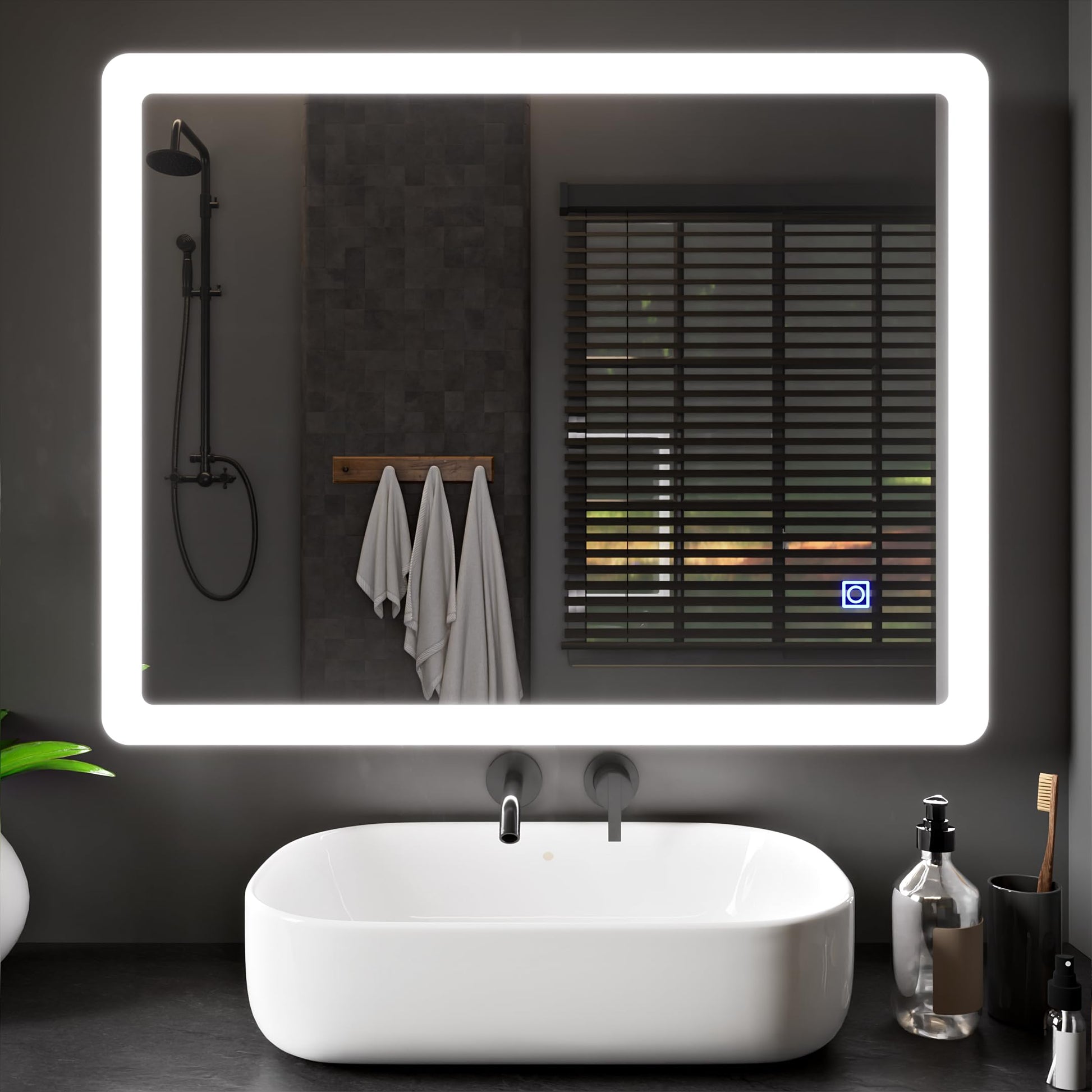 BELOFAY Bathroom LED Mirror, Illuminated bathroom Mirror with LED Lights Dimmable Anti-fog Shatter-Proof Tempered Wall Mirrors with Demister Pad