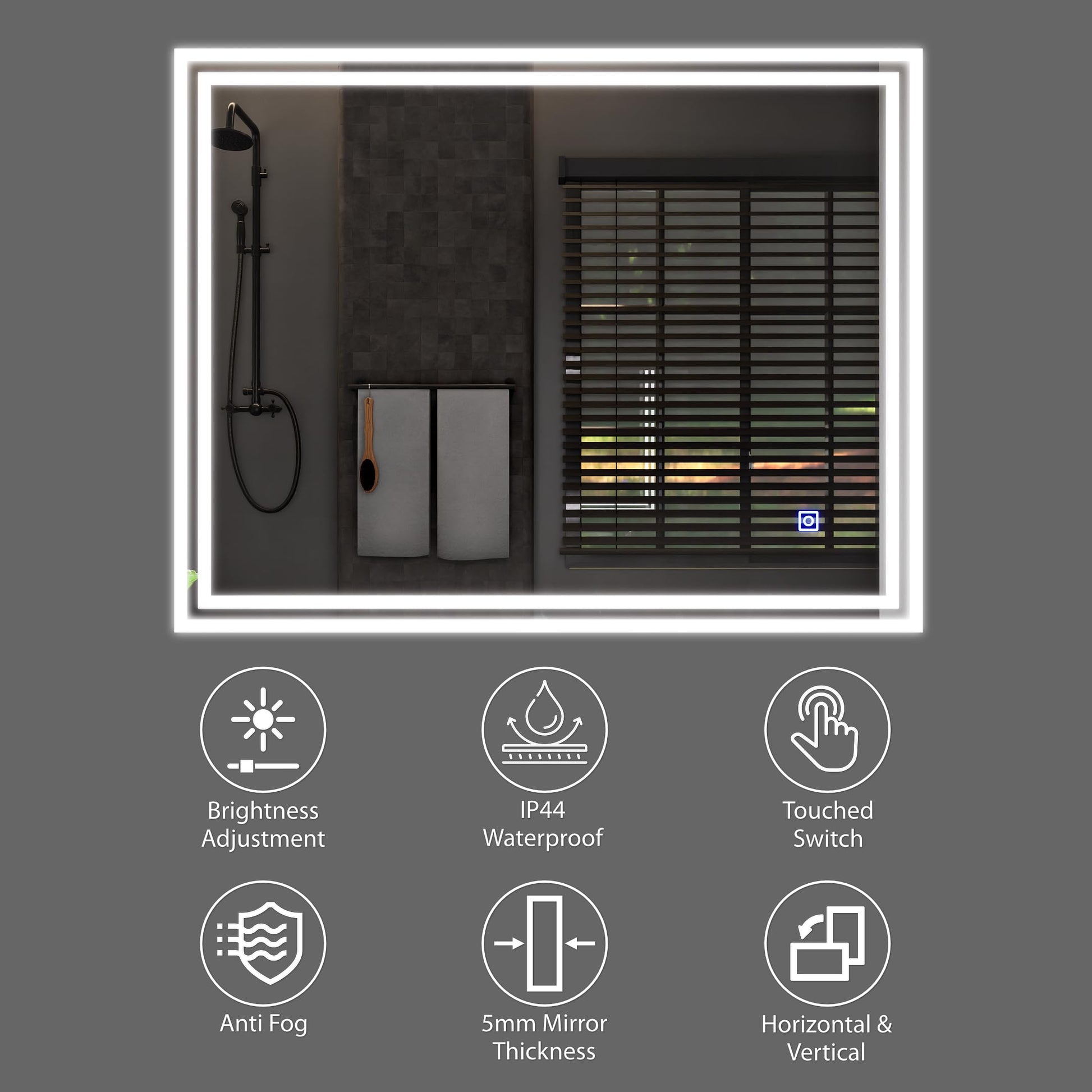 BELOFAY Bathroom LED Mirror, Illuminated Bathroom Toughened Unbreakable Glass Mirror with LED Lights Dimmable Anti-fog Shatter-Proof Tempered Wall Mirrors with Demister Pad