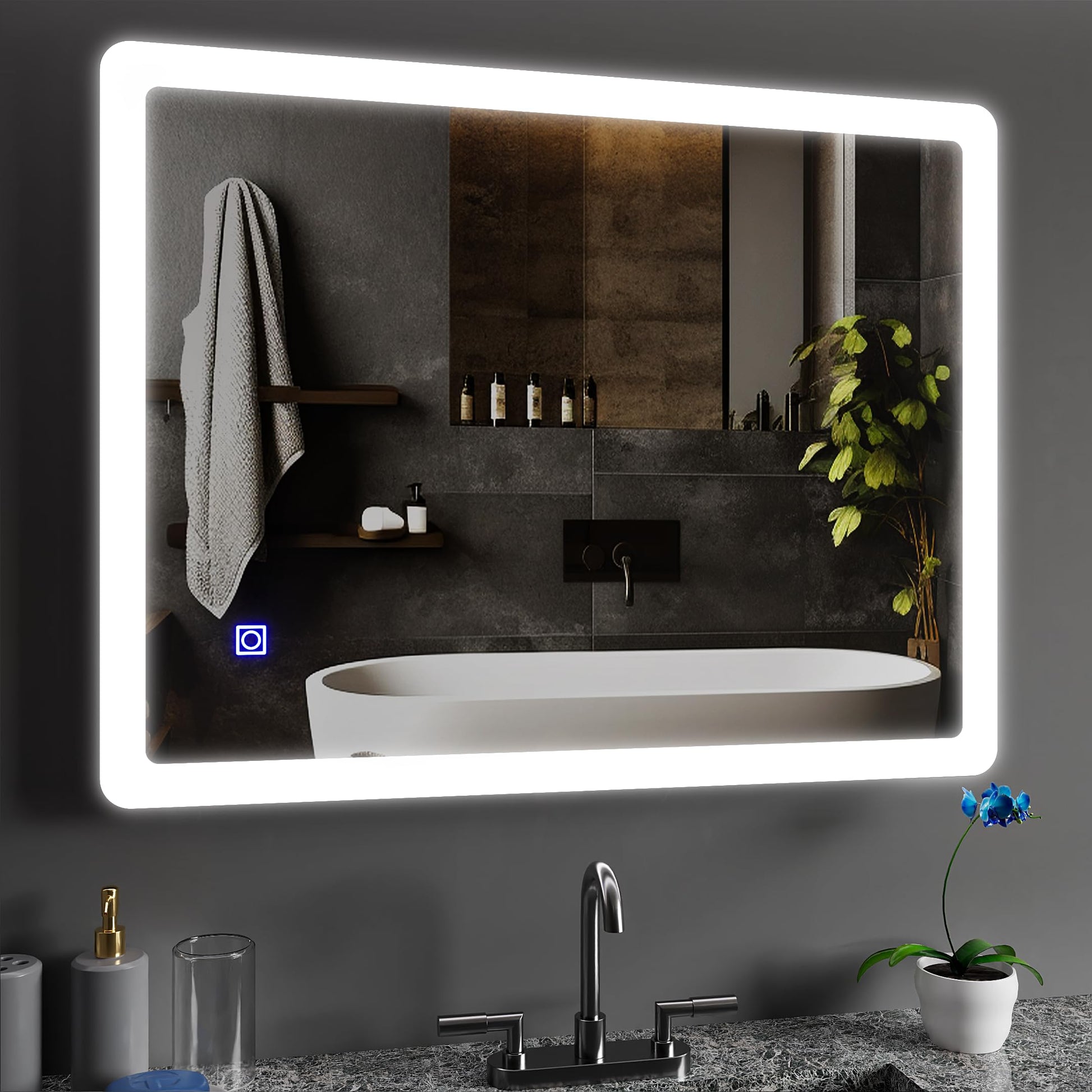BELOFAY Atlanta Bathroom LED Mirror, Illuminated bathroom Mirror with LED Lights Dimmable Anti-fog Shatter-Proof Tempered Wall Mirrors with Demister Pad