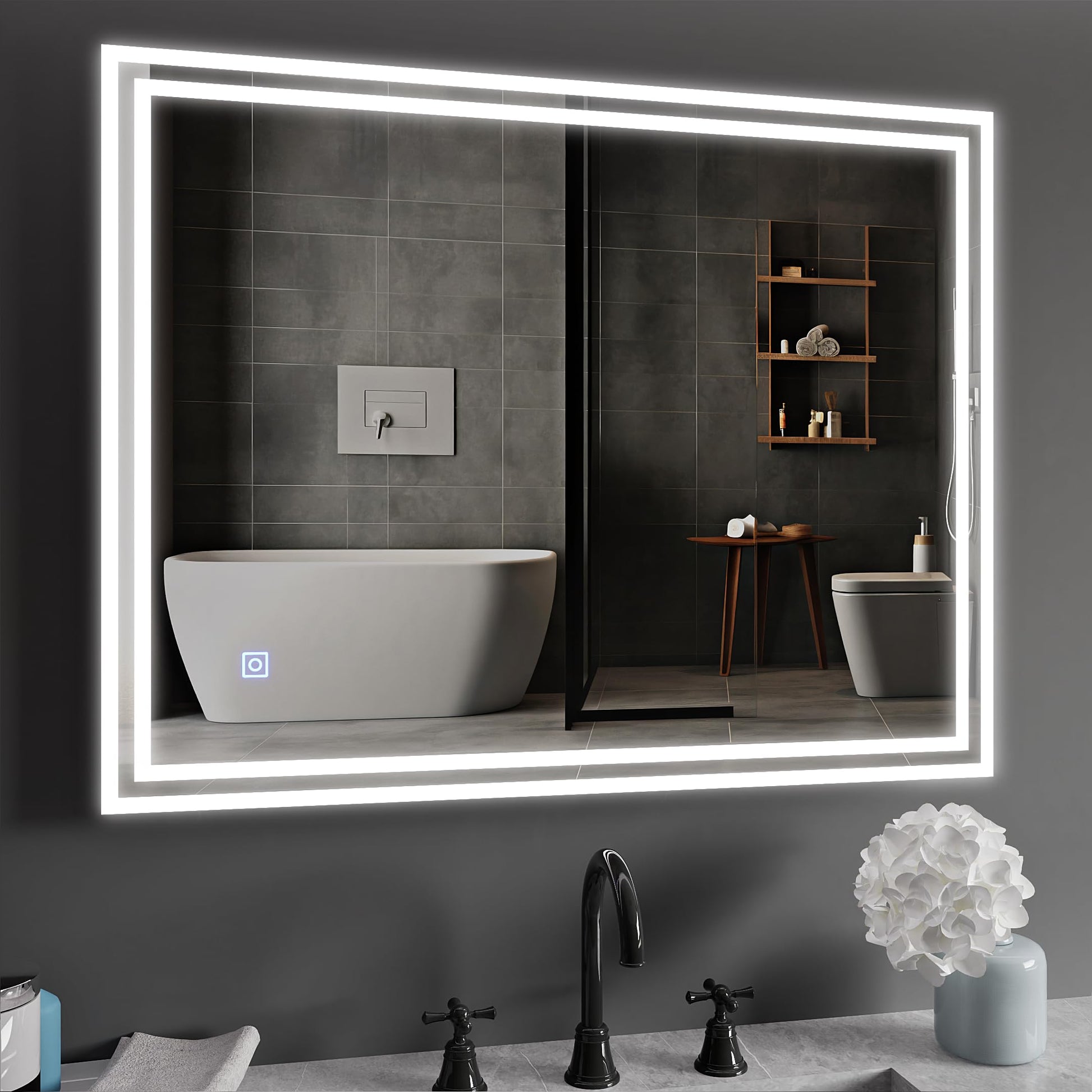 BELOFAY Bathroom LED Mirror, Illuminated Bathroom Toughened Unbreakable Glass Mirror with LED Lights Dimmable Anti-fog Shatter-Proof Tempered Wall Mirrors with Demister Pad