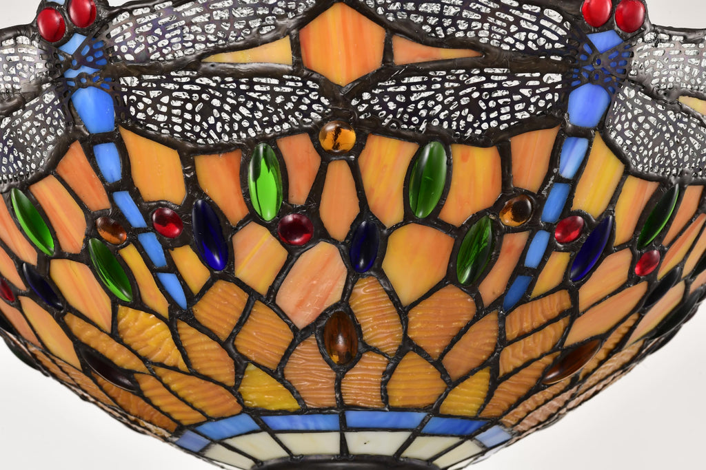 BELOFAY Dragonfly Tiffany Ceiling Light Stained Glass Art Deco Handmade Uplighter Shade Ceiling Lights for Living Room, Bedroom, Dining Room and Kitchen